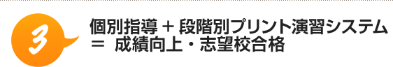 （3）個別指導＋段階別プリント演習システム＝成績向上・志望校合格