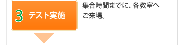 3.テスト実施 集合時間までに、各教室へご来場。